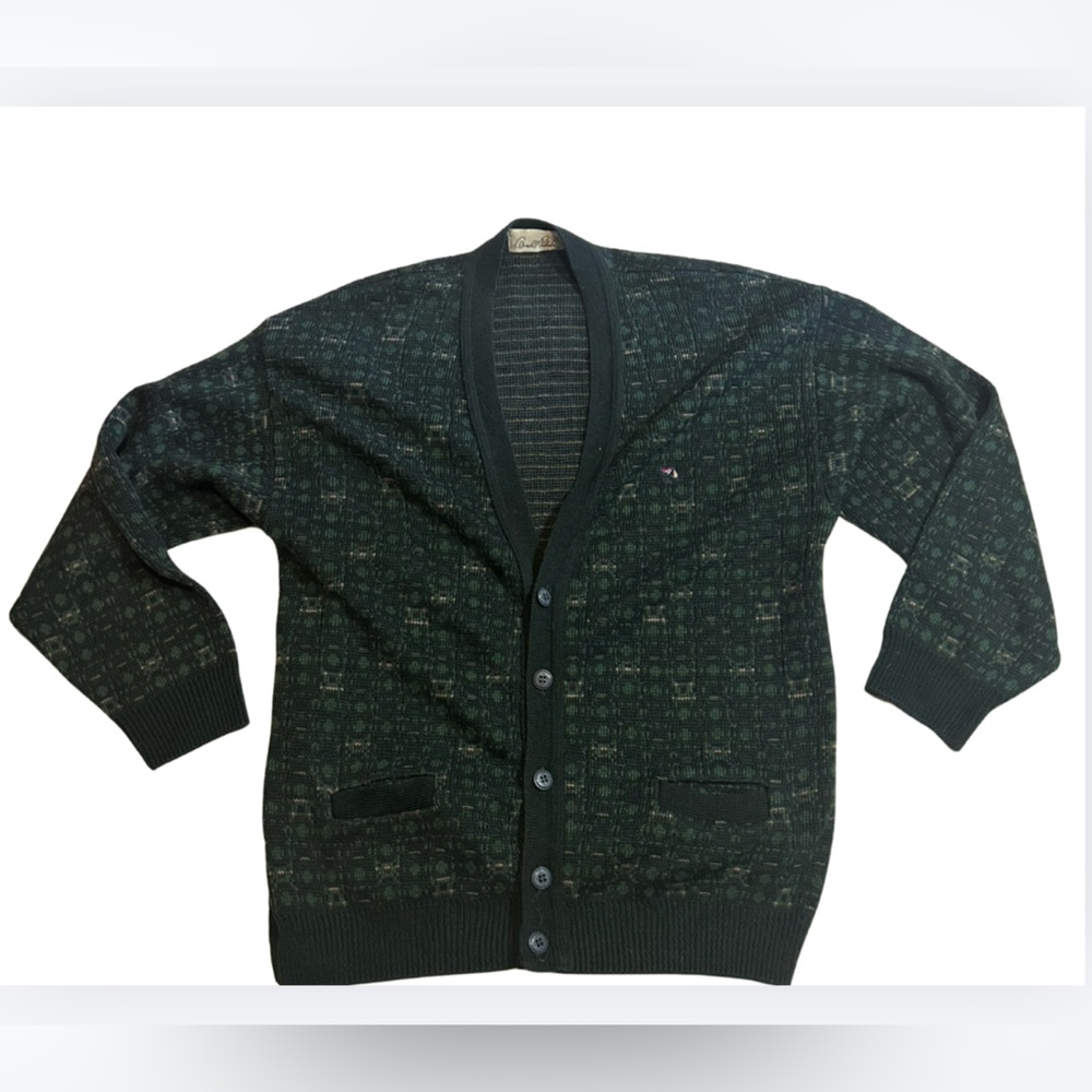 Arnold Palmer Cardigan Sweater Mens Medium Green Textured Knit Vintage Golfcore